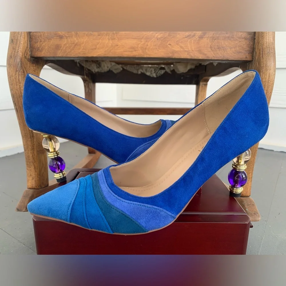 NWOB FOWT BLUE GRADIENT WAVE PATTERN POINTED TOE BLUE/TEAL/PURPLE PUMPS SIZE 9.5 - Picture 4 of 16